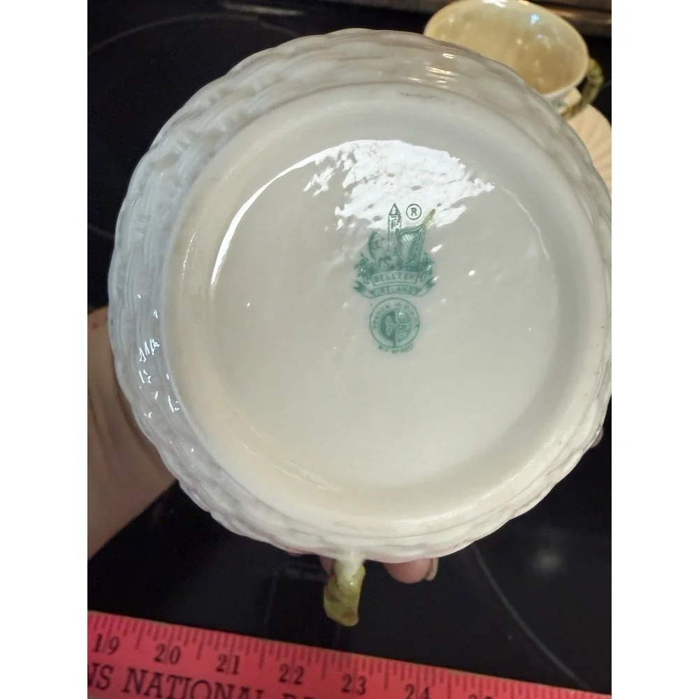 Beleek  Shamrock  Basket  Weave  Open Sugar  Creamer  & Cup AND Saucer Vintage